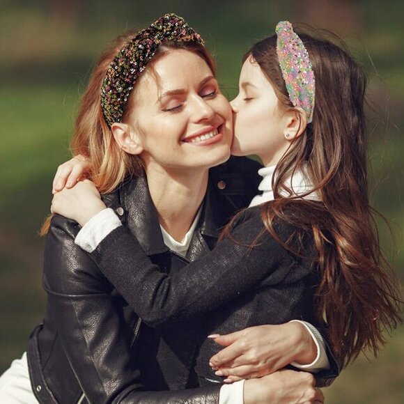 Sequin Knotted Headband Girls Women's Sparkly Iridescent Hair Accessory - Picture 4 of 6